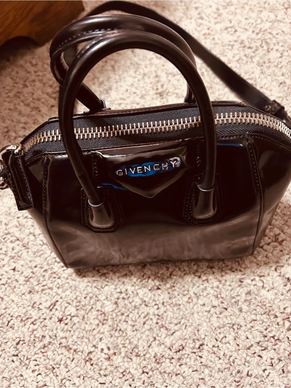 Vintage Authentic Givenchy black patten leather handba